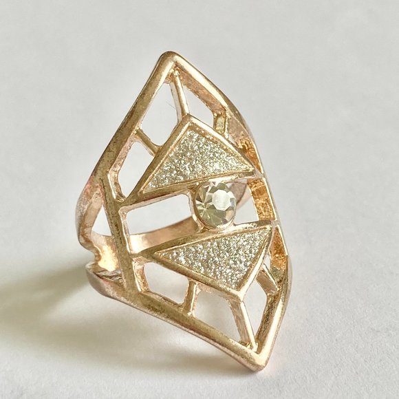 Rose Gold Cubic Zirconia Cocktail Ring Boho Art Deco Size 7 Plated Statement - Picture 6 of 12